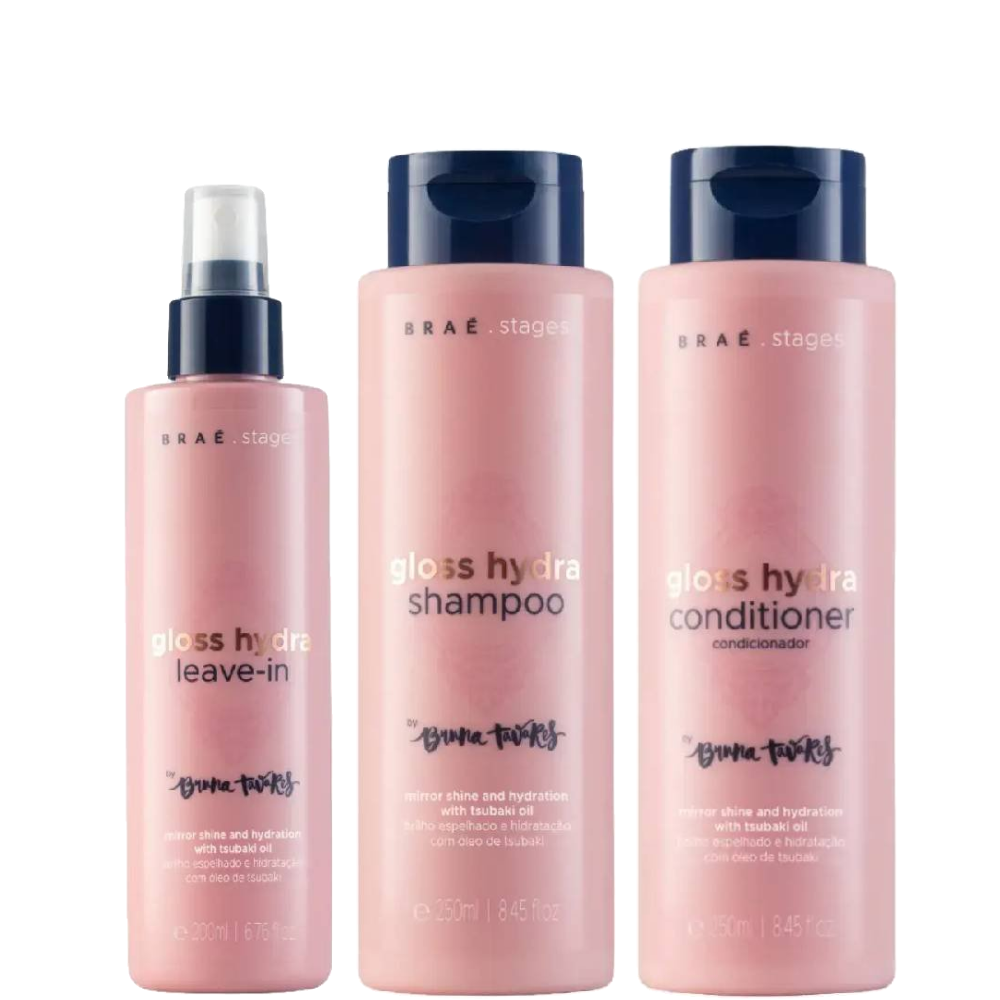 Kit Braé Stages Bruna Tavares Gloss Hydra Leave-in 200ml + Shampoo 250ml + Condicionador 250ml