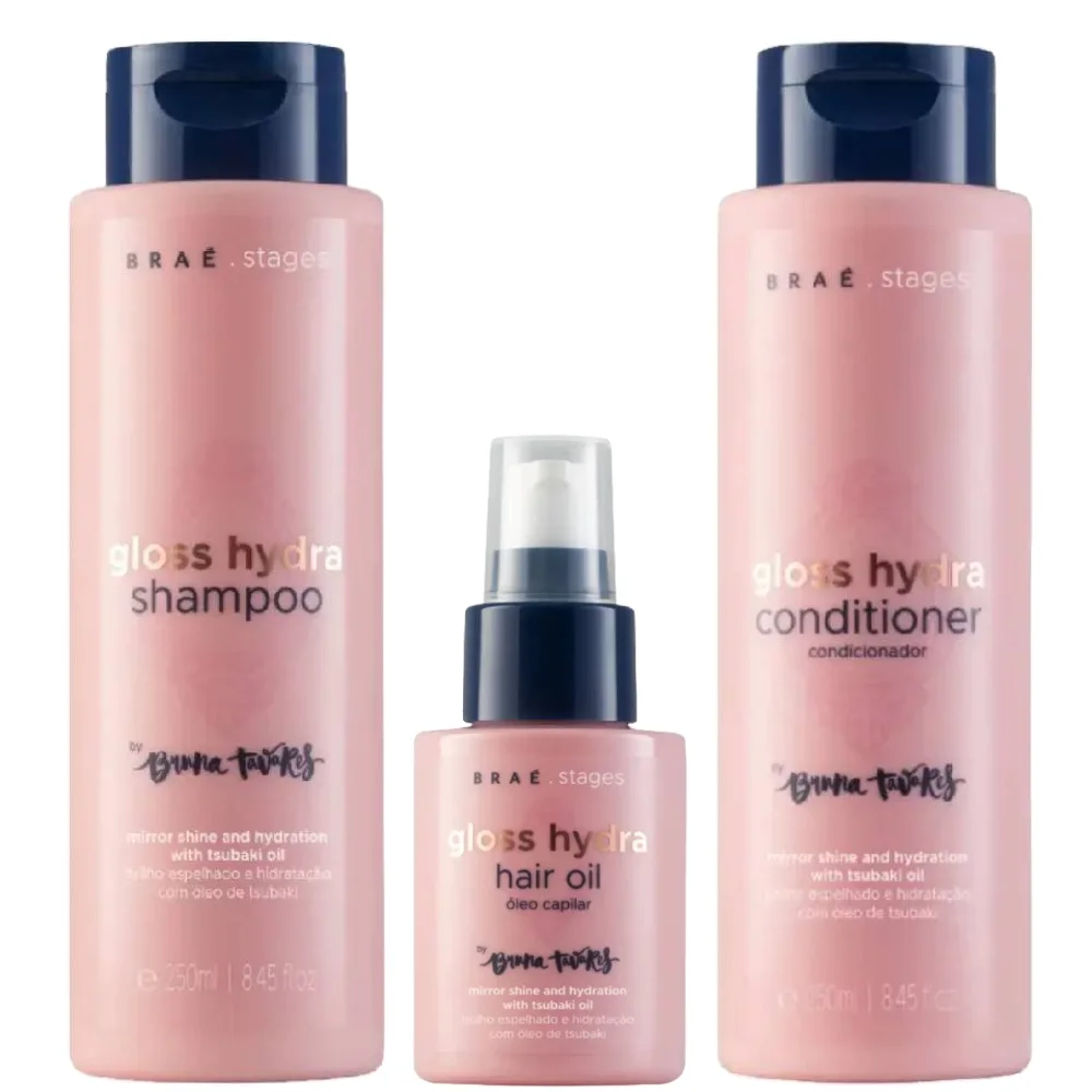 Kit Braé Stages Bruna Tavares Gloss Hydra Condicionador 250ml + Shampoo 250ml + Óleo Capilar 60ml