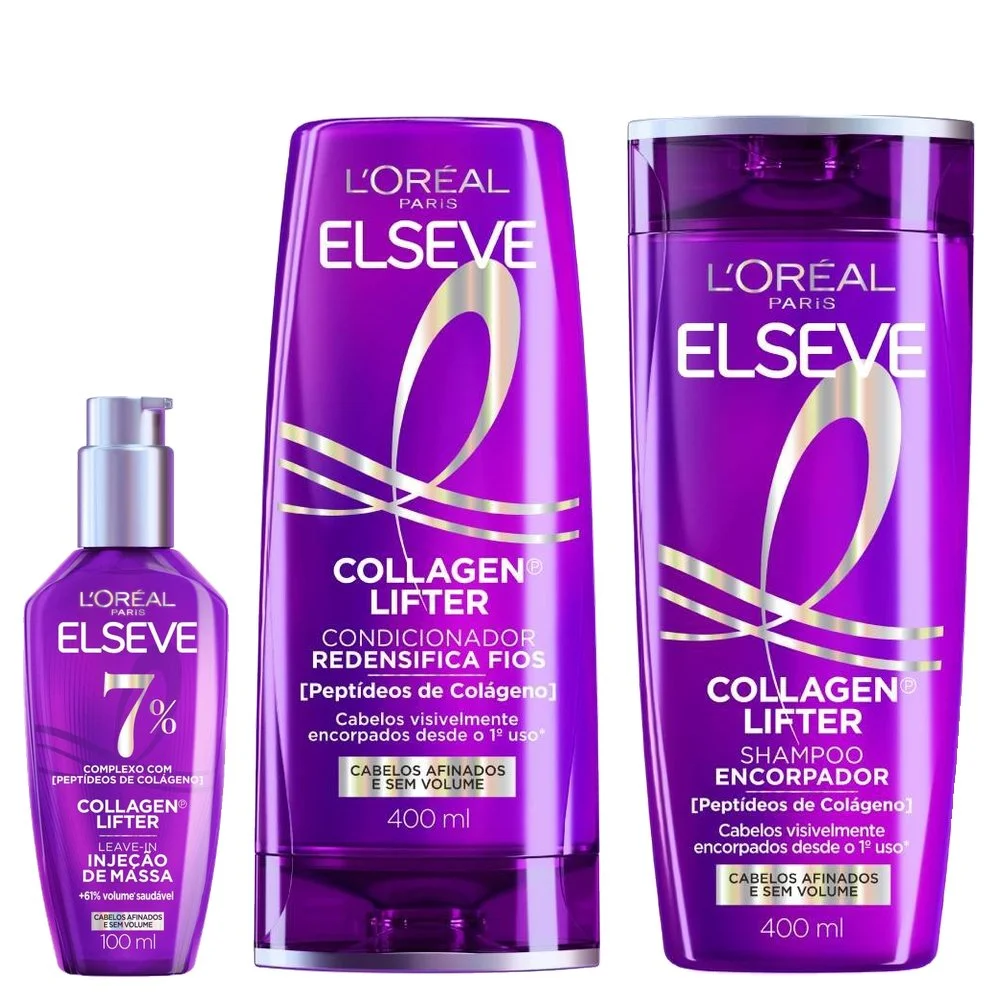 Kit Elseve Collagen Lifter Shampoo 400ml + Sérum Leave In Capilar 100ml + Condicionador 400ml