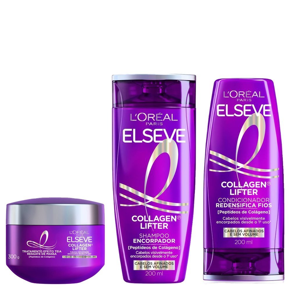 Kit Elseve Collagen Lifter Shampoo 200ml + Máscara De Tratamento 300g + Condicionador 200ml