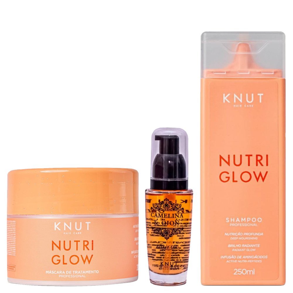 Kit Knut Óleo Capilar Camelina E Ojon 35ml + Shampoo Nutriglow 250ml + Máscara De Tratamento Capilar Nutriglow 300g
