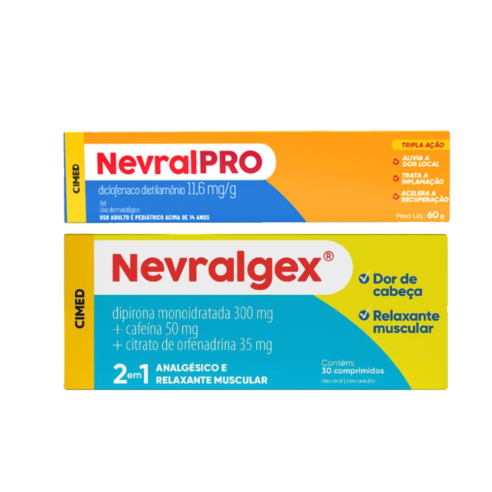 Kit Compre Nevralgex Nevralpro Diclo Dietilamonio 60g Leve Grátis Analgésico Relaxante Muscular Nevralgex 30 Comprimidos