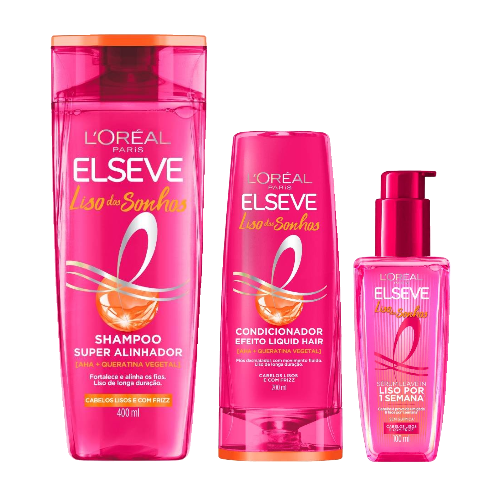 Kit Elseve Sérum Capilar L'oréal Paris Liso Dos Sonhos 100ml + Shampoo 400ml + Condicionador 200ml