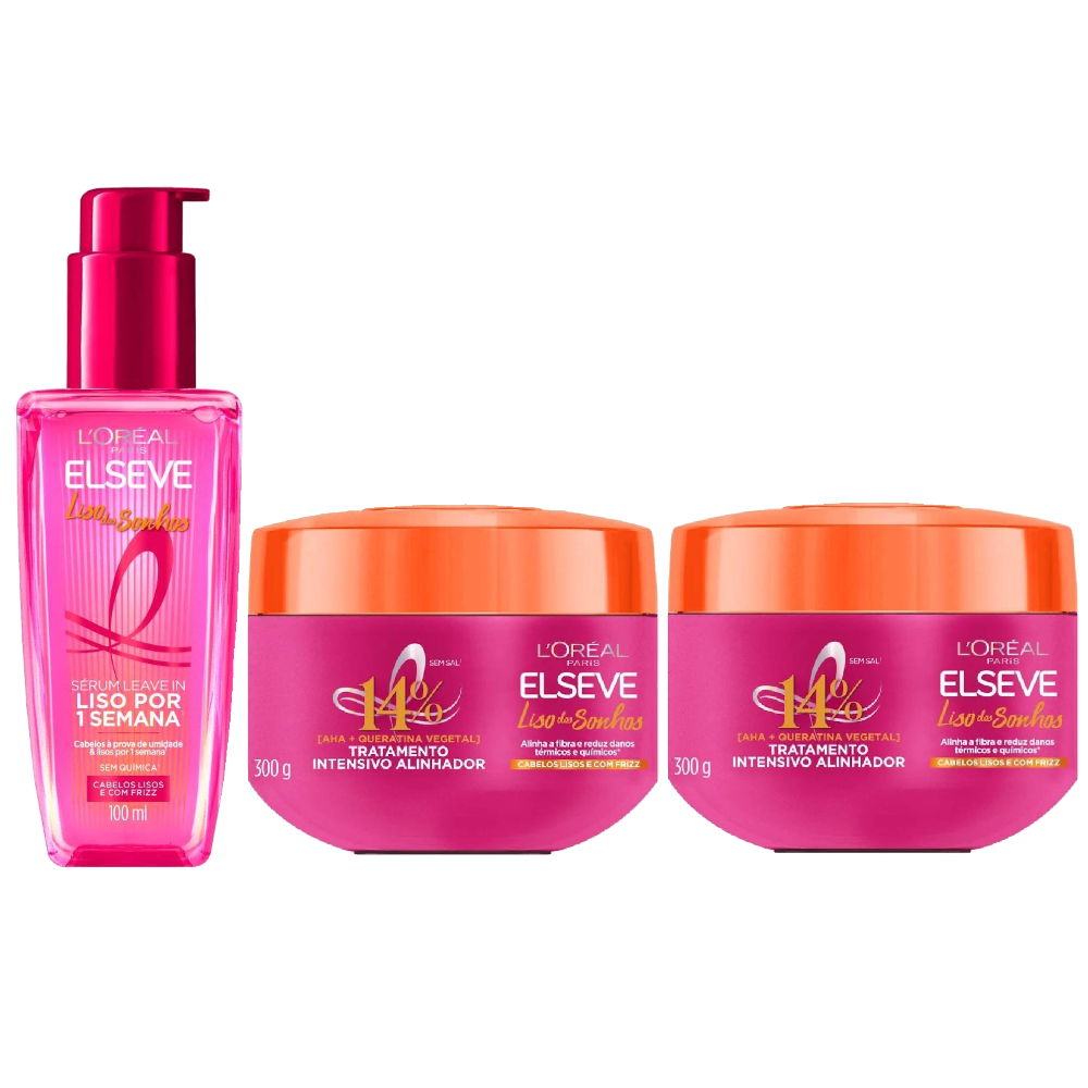 Kit Elseve Creme De Tratamento Capilar L'oreal Paris Liso Dos Sonhos 300g + Sérum Capilar 100ml