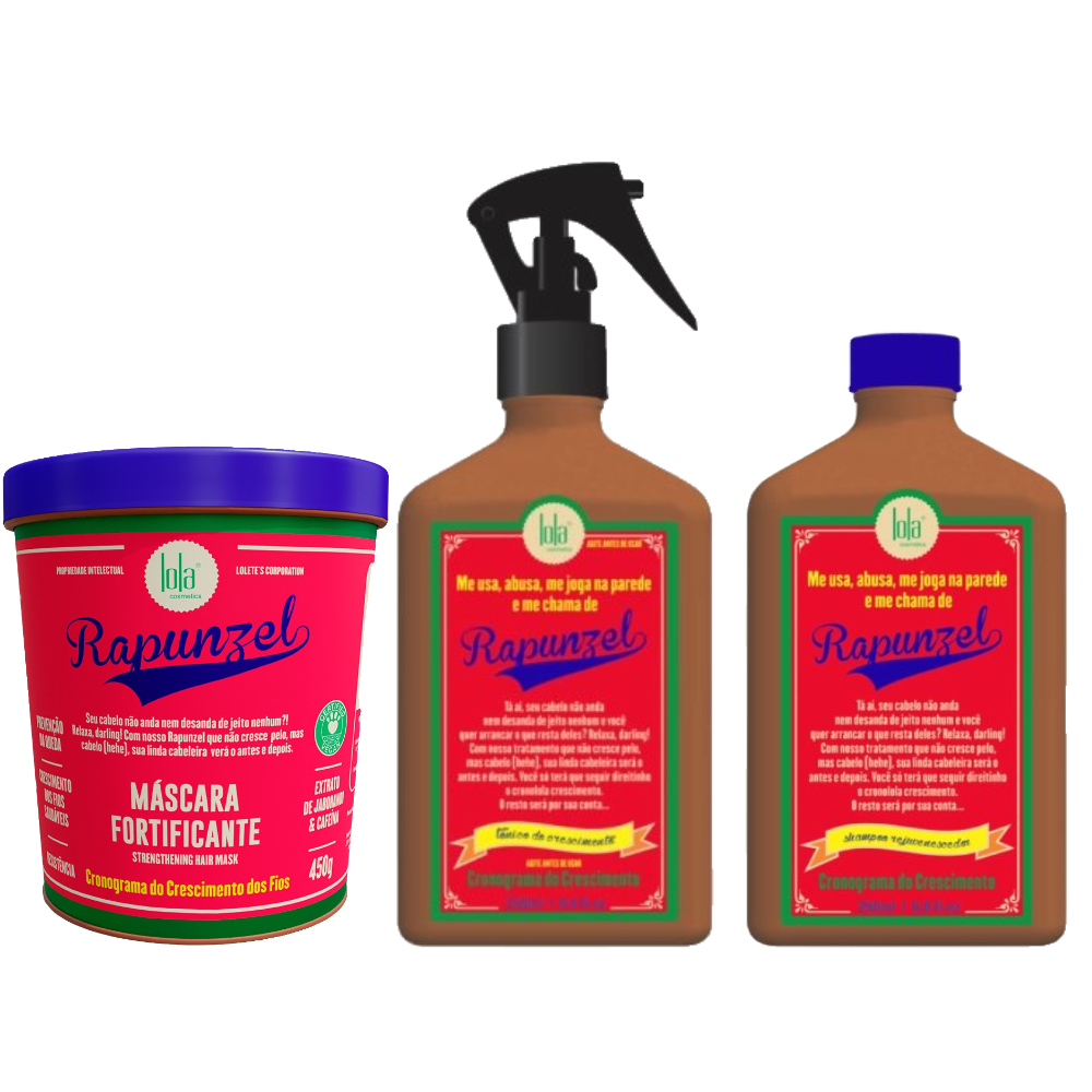 Kit Lola Cosmetics Rapunzel Tônico Do Crescimento 250ml + Máscara Fortificante 450g Grátis Shampoo Rejuvenescedor 250ml