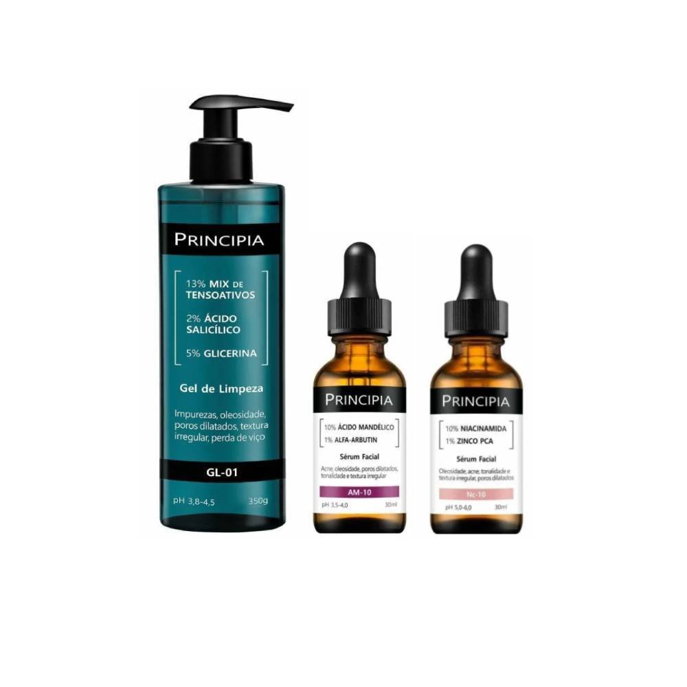 Kit Principia Sérum Facial Antiacne E Oleosidade Nc 10 Niacinamida 10% 30ml + Gel De Limpeza Facial Gl 01 350g + Sérum Facial Antiacne E Oleosidade Am 10 Ácido Mandélico 10% 30ml