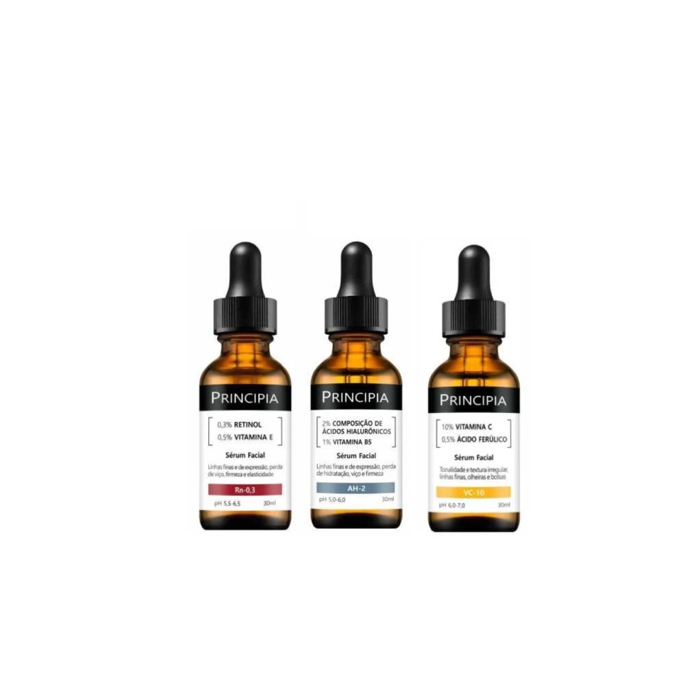 Kit Principia Sérum Facial Anti Idade Ah 2 Ácido Hialurônico 2% + Vitamina B5 1% 30ml + Sérum Facial Antioxidante Vc 10 30ml + Sérum Facial Anti Idade Rn 0,3 Retinol 0,3% 30ml
