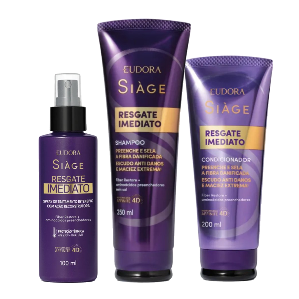 Kit Eudora Siage Resgate Imediato Shampoo 250ml + Condicionador 200ml + Leave-in 100ml