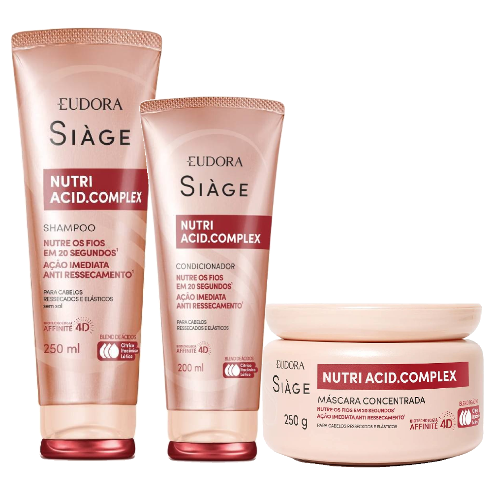 Kit Eudora Siage Nutri Acid Complex Shampoo 250ml + Condicionador 200ml + Máscara De Tratamento Capilar Eudora Siàge 250g