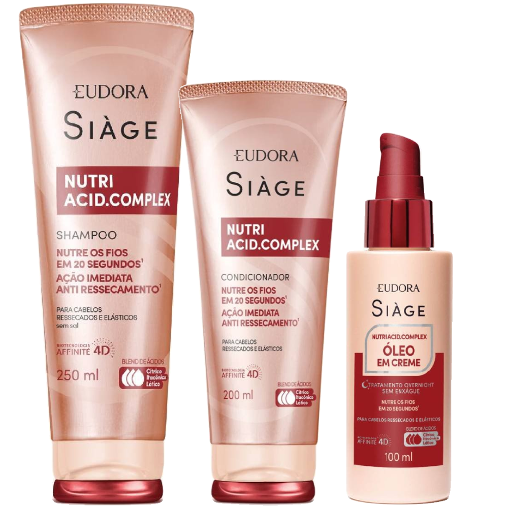 Kit Eudora Siage Nutri Acid Complex Shampoo 250ml + Condicionador 200ml + Óleo Capilar Em Creme 100ml