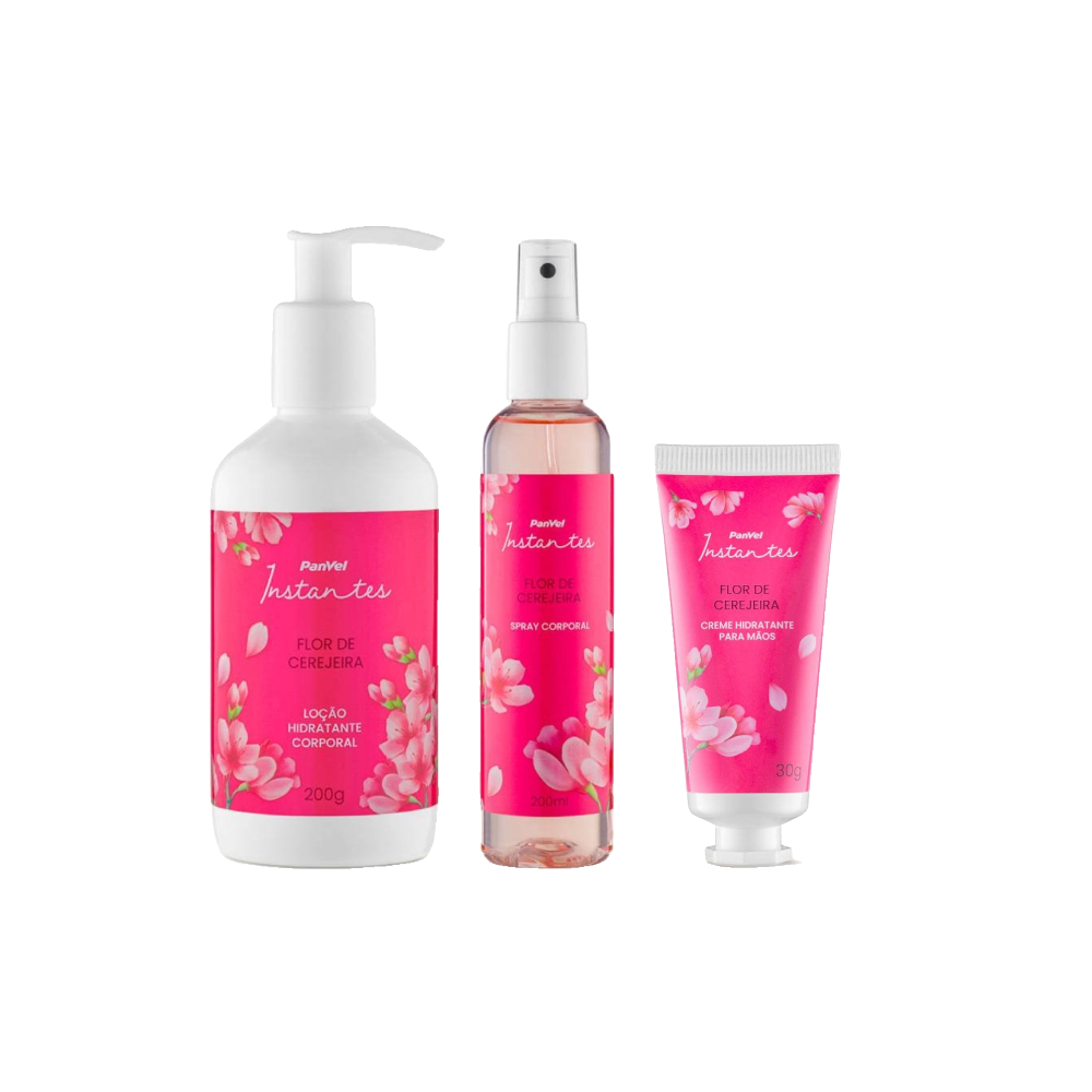 Kit Panvel Creme Para Mãos Flor De Cerejeira Instantes 30g + Spray Corporal Flor De Cerejeira Instantes 200ml + Loção Hidratante Corporal Flor De Cerejeira Instantes 200g