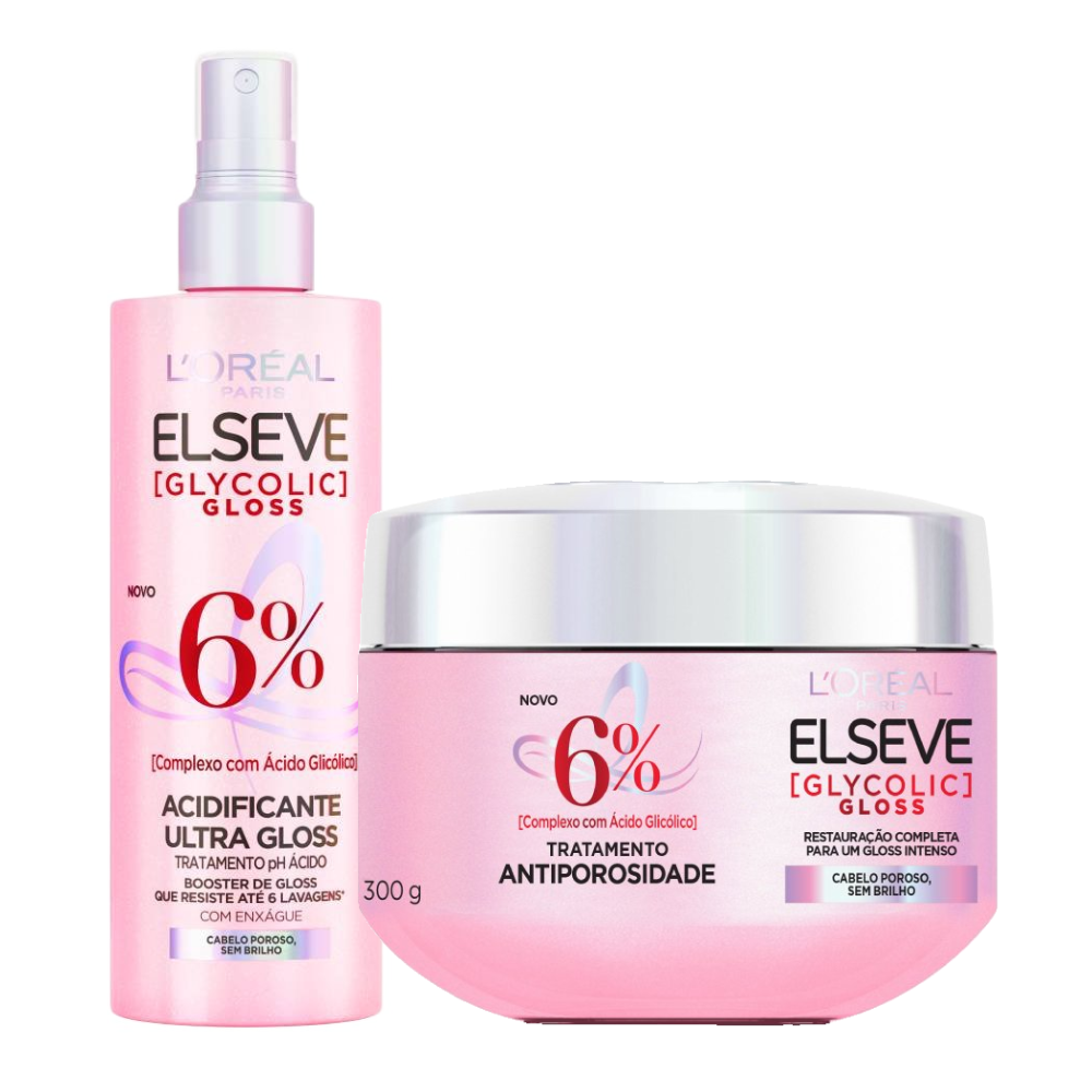 Kit Elseve Acidificante Ultra Gloss Loréal Paris Glycolic Gloss 200ml + Creme De Tratamento L'oreal Paris Glycolic Gloss 300g