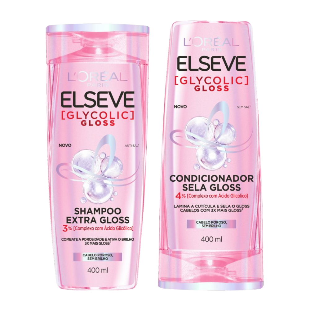 Kit Elseve Shampoo L'oreal Paris Glycolic Gloss 400ml + Condicionador L'oreal Paris Glycolic Gloss 400ml