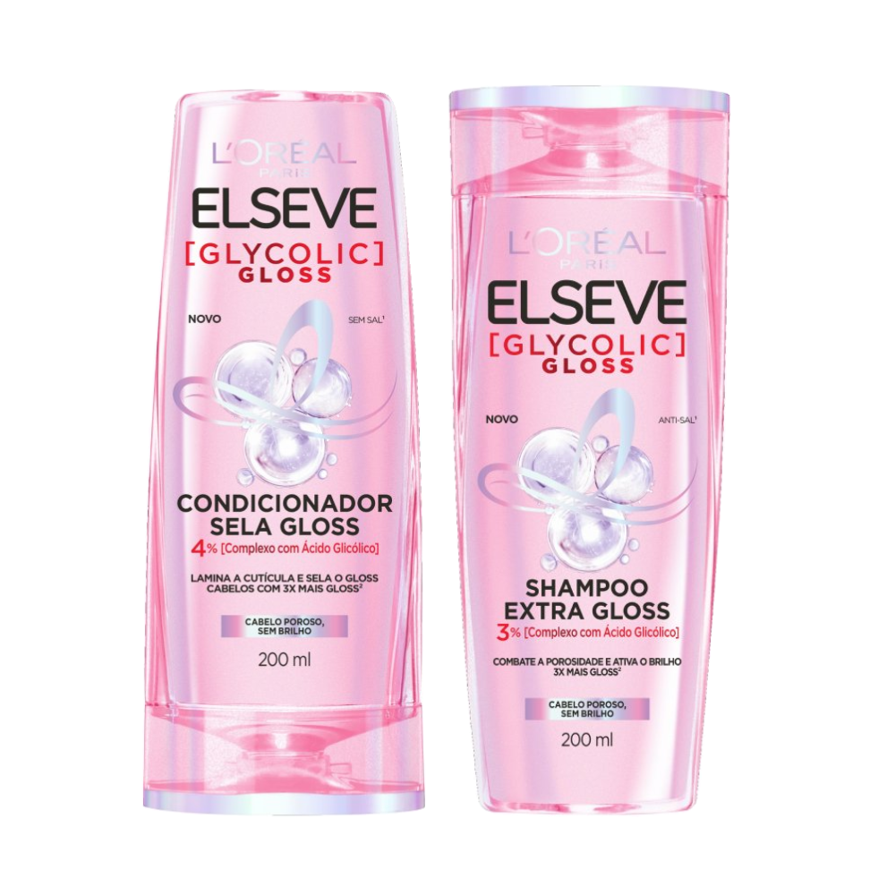 Kit Elseve Shampoo L'oreal Paris Glycolic Gloss 200ml + Condicionador L'oreal Paris Glycolic Gloss 200ml
