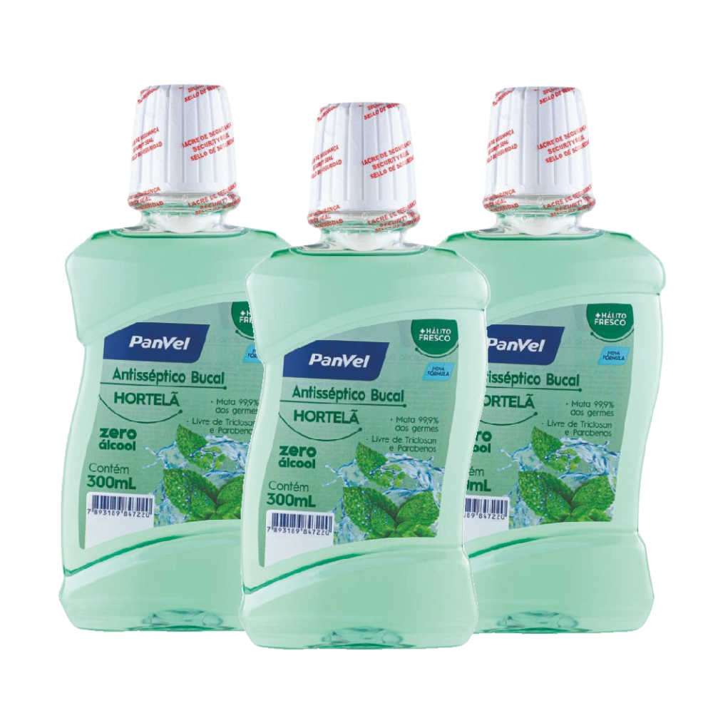 Kit Enxaguante Bucal Panvel Hortelã 300ml Com 3 Unidades