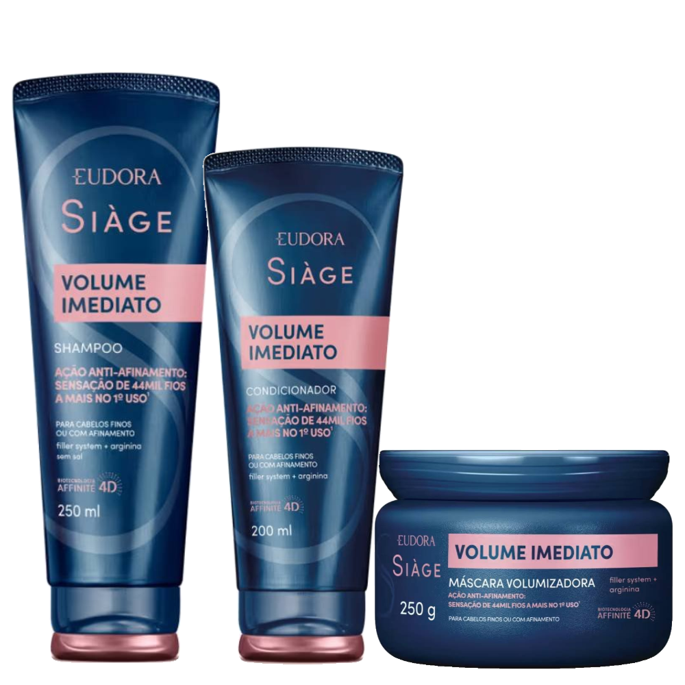 Kit Eudora Siàge Volume Imediato Shampoo 250ml + Condicionador 200ml + Máscara Capilar 250g 