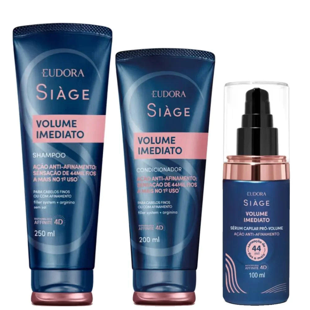 Kit Eudora Siàge Volume Imediato Shampoo 250ml + Condicionador 200ml + Sérum Capilar 100ml