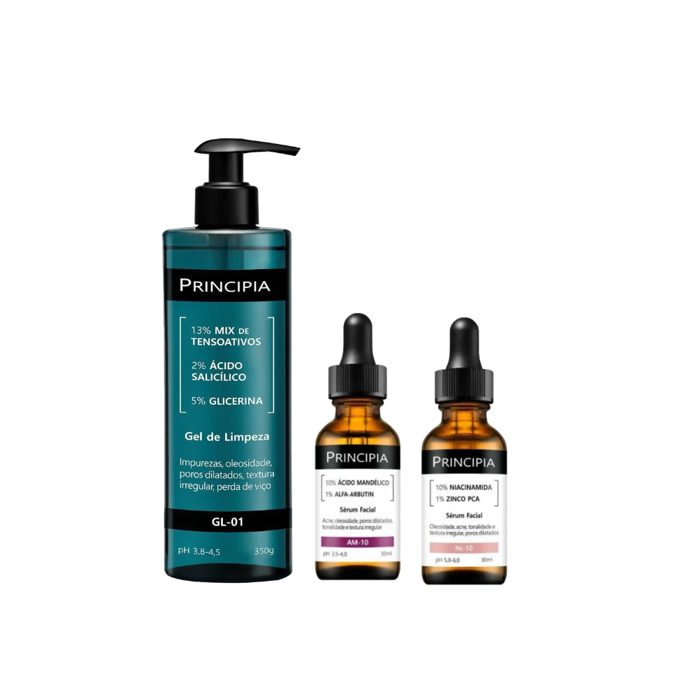 Kit Principia Sérum Facial Antiacne E Oleosidade Am 10 Ácido Mandélico 10% 30ml + Gel De Limpeza Facial Gl 01 350g + Sérum Facial Antiacne E Oleosidade Nc 10 Niacinamida 10% 30ml