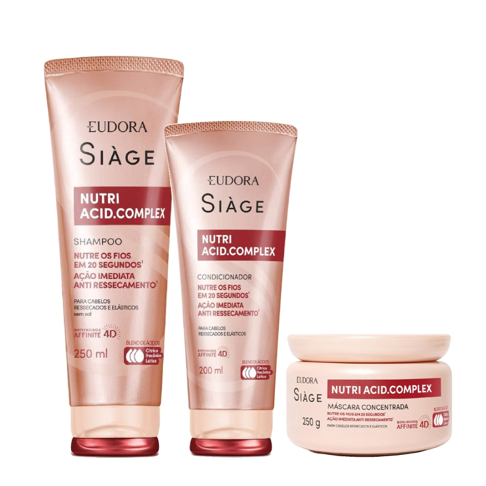 Kit Eudora Siage Condicionador Nutri Acid Complex 200ml + Shampoo Nutri Acid Complex 250ml + Máscara Capilar Nutri Acid Complex 250g