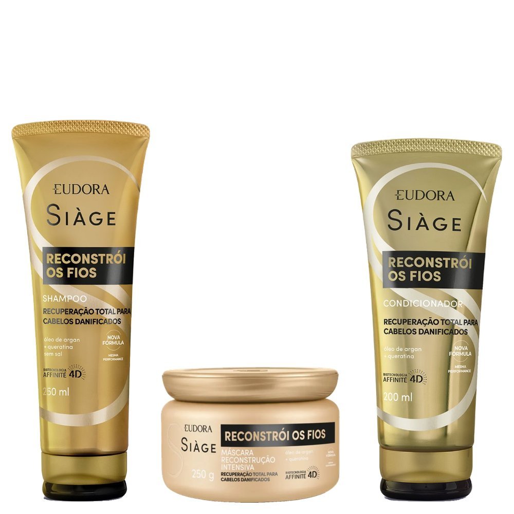 Kit Eudora Siage Máscara De Tratamento Reconstrói Os Fios 250g + Condicionador Reconstrói Os Fios 200ml + Shampoo Reconstrói Os Fios 250ml