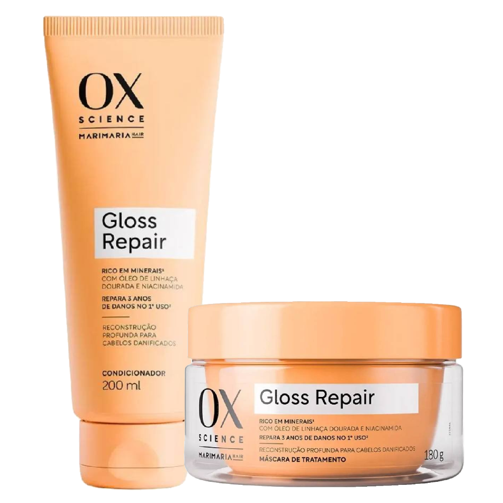 Kit Condicionador Ox Mari Maria Science Gloss Repair 200ml + Máscara De Tratamento Ox Mari Maria Science Gloss Repair 180g