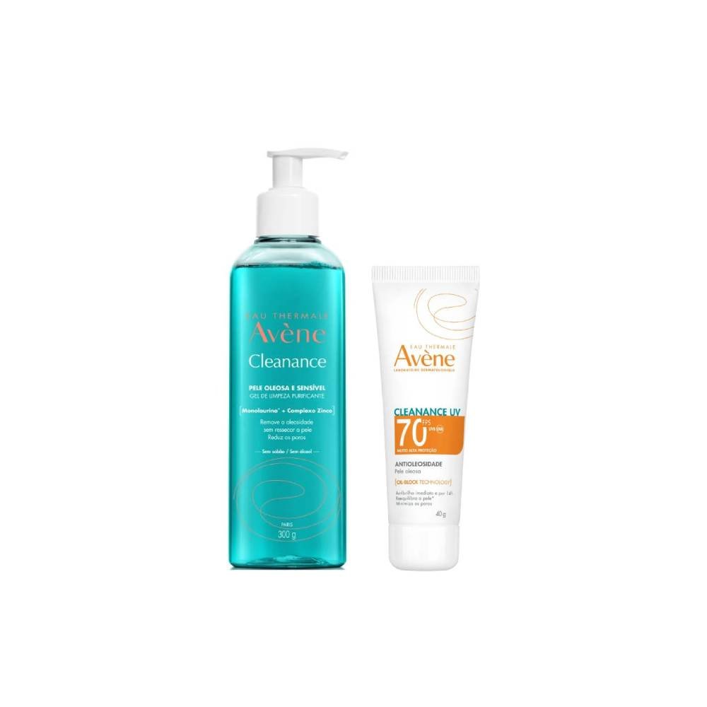 Kit Avene Protetor Solar Facial Avène Cleanance Uv Antioleosidade Fps70 40g + Gel De Limpeza Profunda Cleanance Gel 300g