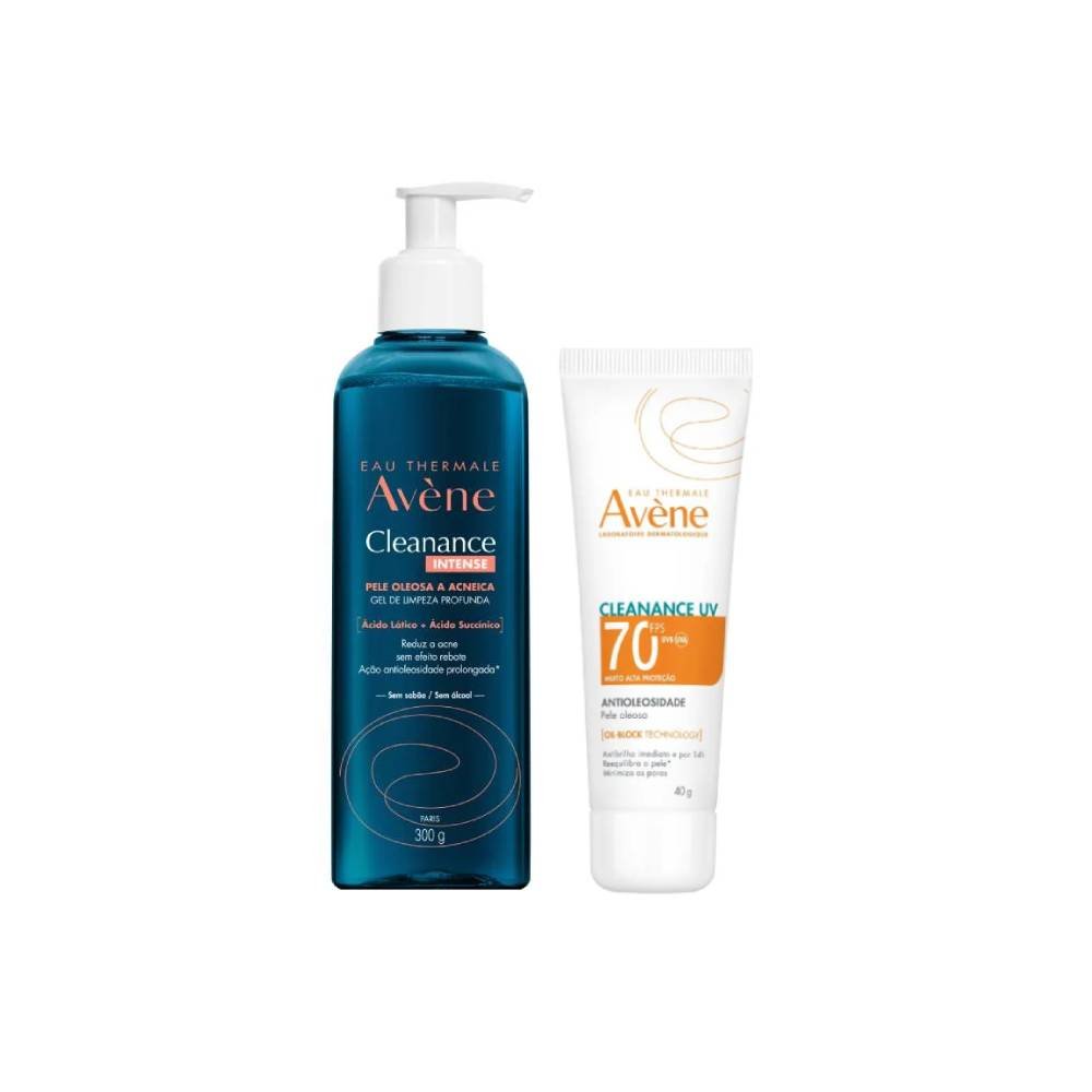 Kit Avene Protetor Solar Facial Avène Cleanance Uv Antioleosidade Fps70 40g + Gel De Limpeza Profunda Cleanance Intense Gel 300g