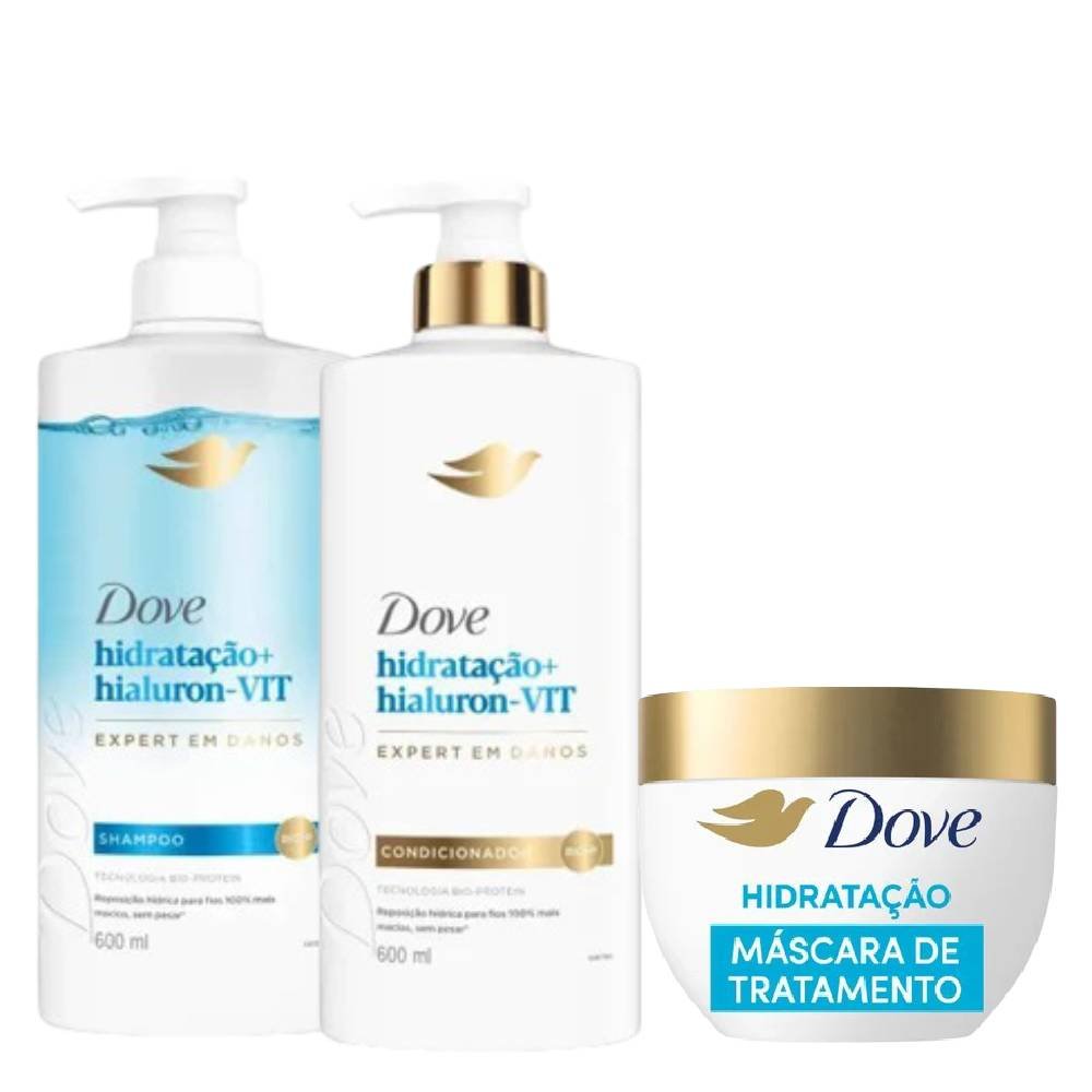 Kit Dove Shampoo Hidratação + Hialuron Vit 600ml + Condicionador  600ml + Mascara De Tratamento  270g