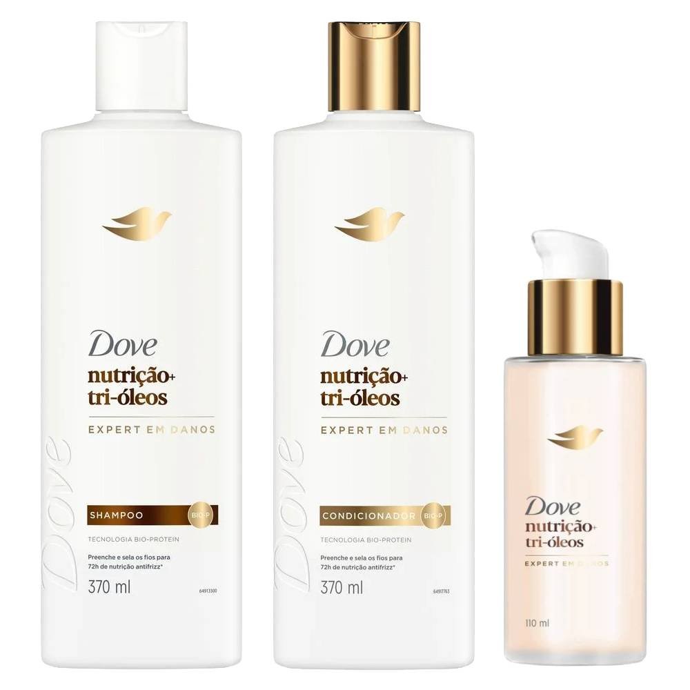 Kit Dove Condicionador Nutrição + Tri Óleos 370ml + Shampoo 370ml + Leave In Capilar 110ml