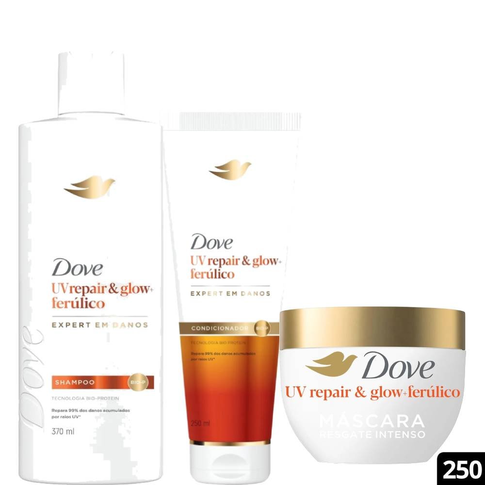 Kit Dove Shampoo Uv Repair & Glow Ferúlico 370ml +condicionador 250ml +máscara 250g