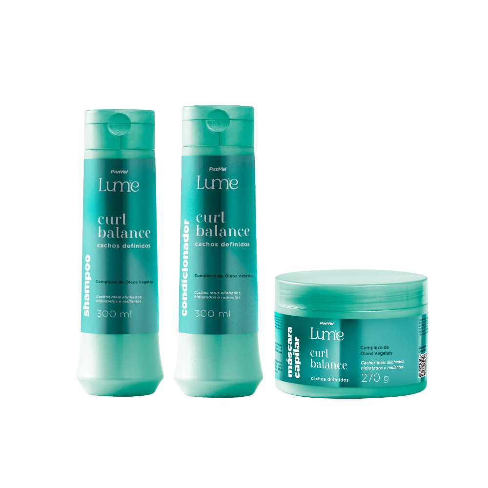 Kit Panvel Condicionador Curl Balance Lume 300ml + Shampoo Curl Balance Lume 300ml + Máscara Capilar Curl Balance Lume 270g
