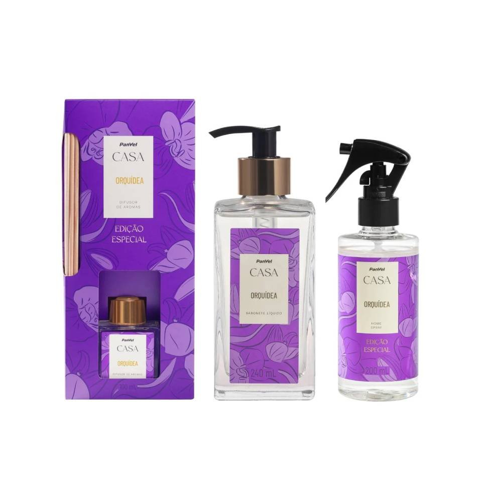 Kit Panvel Sabonete Líquido Para Mãos Casa Orquídea 240ml Presente De Natal + Difusor De Ambiente Casa Orquídea 100ml Presente De Natal + Home Spray Casa Orquídea 200ml Presente De Natal