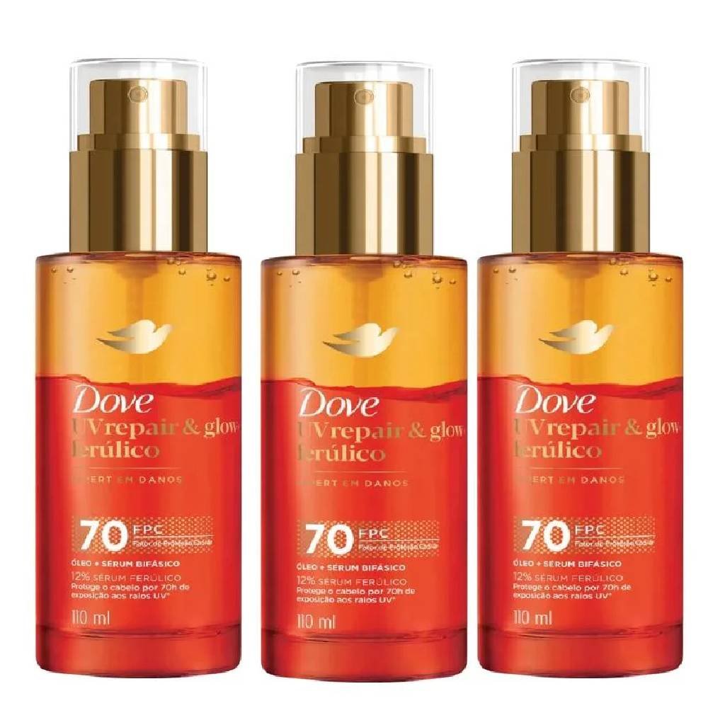 Kit Óleo E Sérum Capilar Bifásico Dove Uv Repair & Glow Ferúlico 110ml -3 Unidades