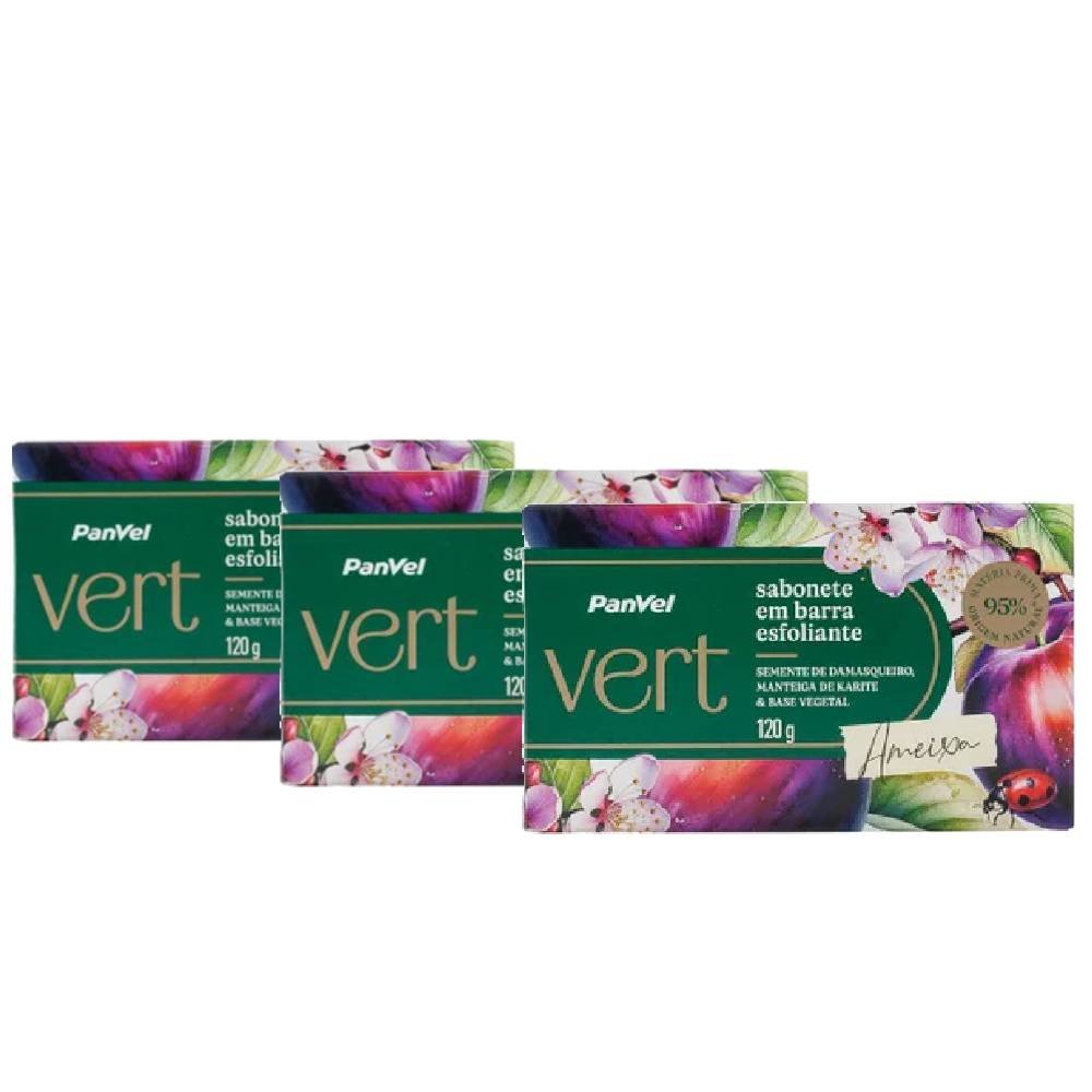 Kit Sabonete Em Barra Esfoliante Panvel Vert Ameixa 120g - 3 Unidades