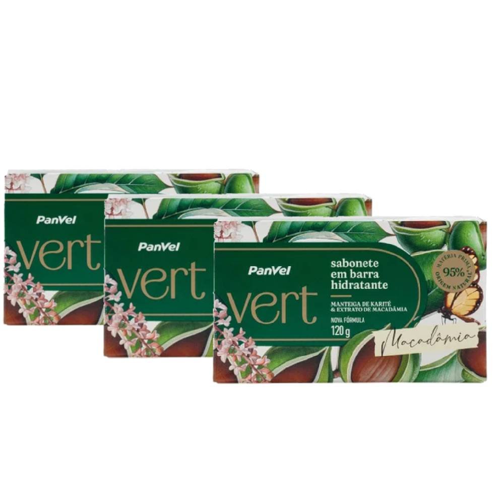 Kit Sabonete Em Barra Hidratante Panvel Vert Macadâmia 120g - 3 Unidades