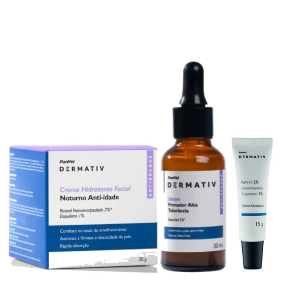 Kit Panvel Hidratante Facial Noturno Dermativ Retinol 30g + Sérum Facial Fito Retinol Bakuchiol 30ml + Creme Anti Idade Para Área Dos Olhos15g