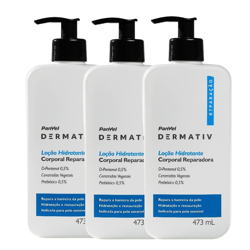 Kit Loção Hidratante Corporal Panvel Dermativ Reparação 473ml - 3 Unidades