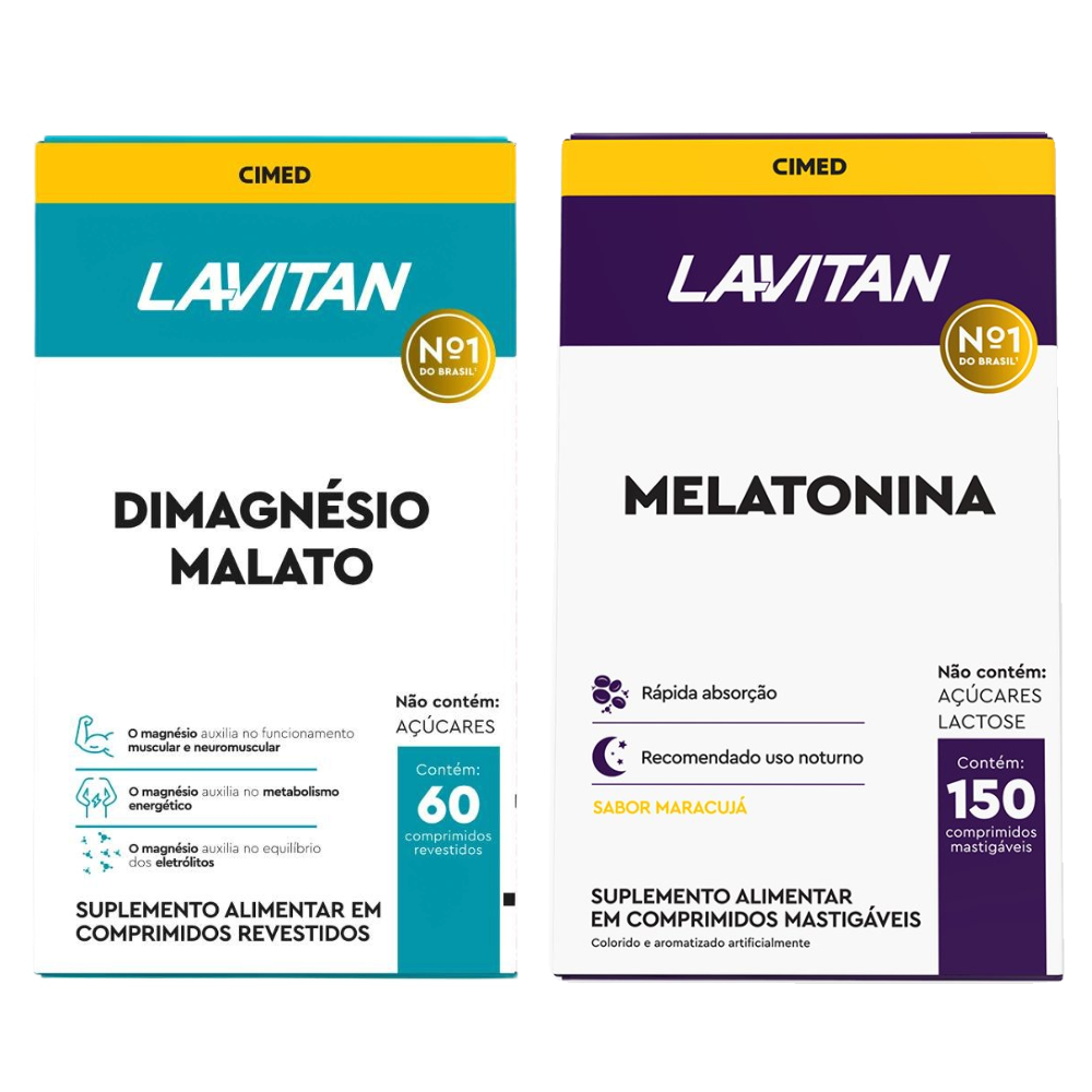 Kit Lavitan Dimagnésio Malato Com 60 Comprimidos + Melatonina Maracujá 150 Comprimidos Mastigáveis