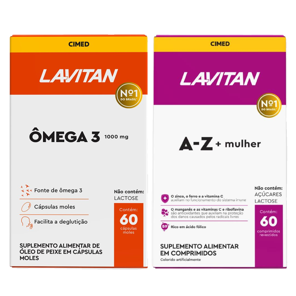 Kit Lavitan Omega 3 1000mg Com 60 Cápsulas + Multivitamínico Az Mulher Com 60 Comprimidos