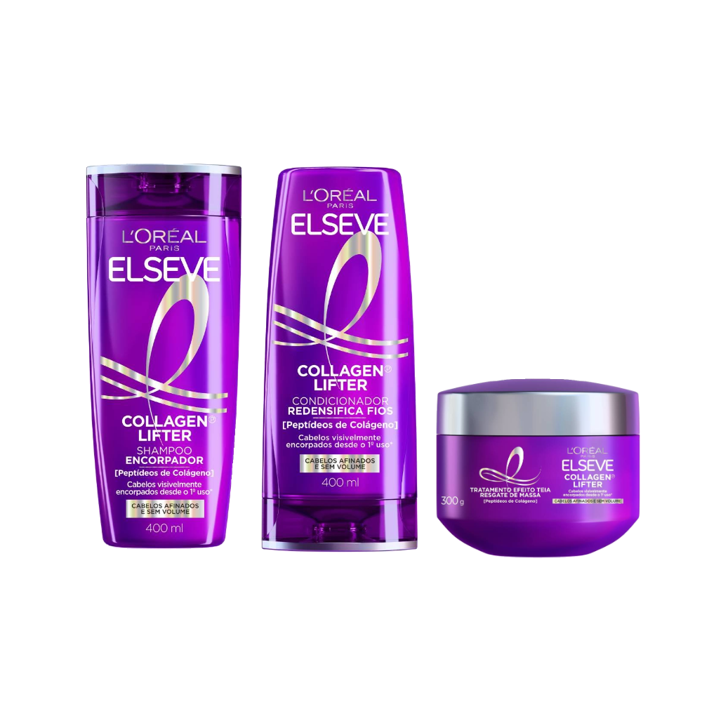 Kit Elseve Condicionador Collagen Lifter 400ml + Shampoo Collagen Lifter 400ml + Máscara De Tratamento Collagen Lifter 300g
