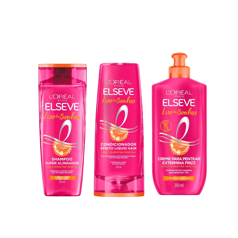 Kit Elseve Condicionador L'oréal Paris Liso Dos Sonhos 200ml + Shampoo L'oréal Paris Liso Dos Sonhos 200ml + Creme Para Pentear L'oréal Paris Liso Dos Sonhos 250ml
