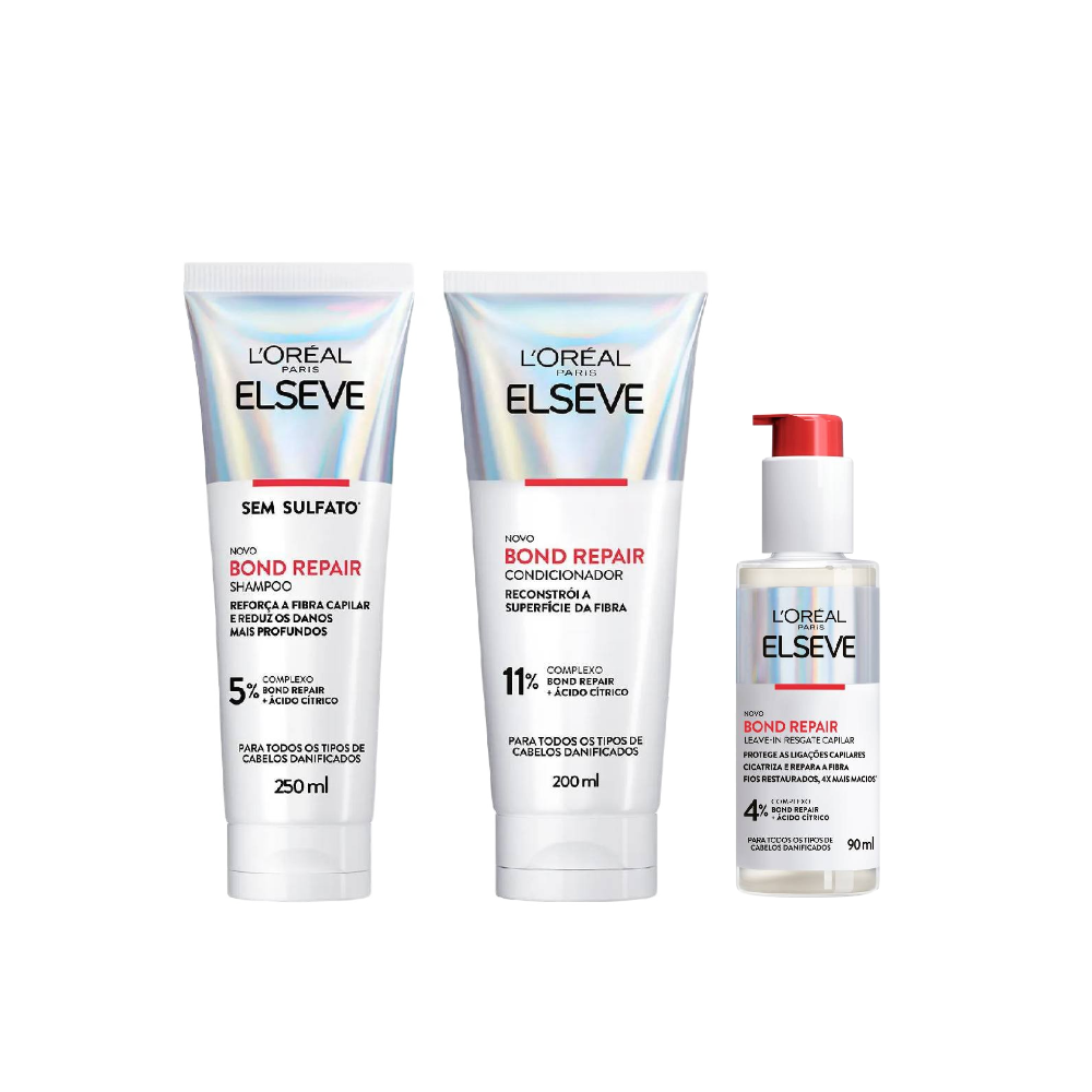 Kit Elseve Condicionador L'oreal Paris Bond Repair 200ml + Shampoo L'oreal Paris Bond Repair 250ml + Leave In Capilar L´óreal Paris Bond Repair 90ml