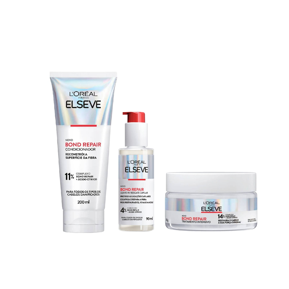 Kit Elseve Leave In Capilar L´óreal Paris Bond Repair 90ml + Condicionador L'oreal Paris Bond Repair 200ml + Máscara De Tratamento Capilar L'oreal Paris Bond Repair 200g