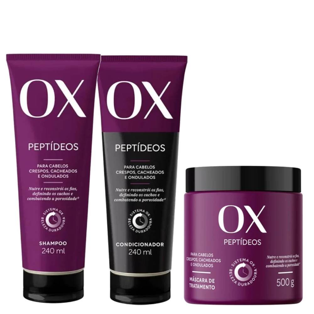 Kit Shampoo Ox Peptídeos 240ml + Condicionador 240ml + Máscara De Tratamento Capilar 500g