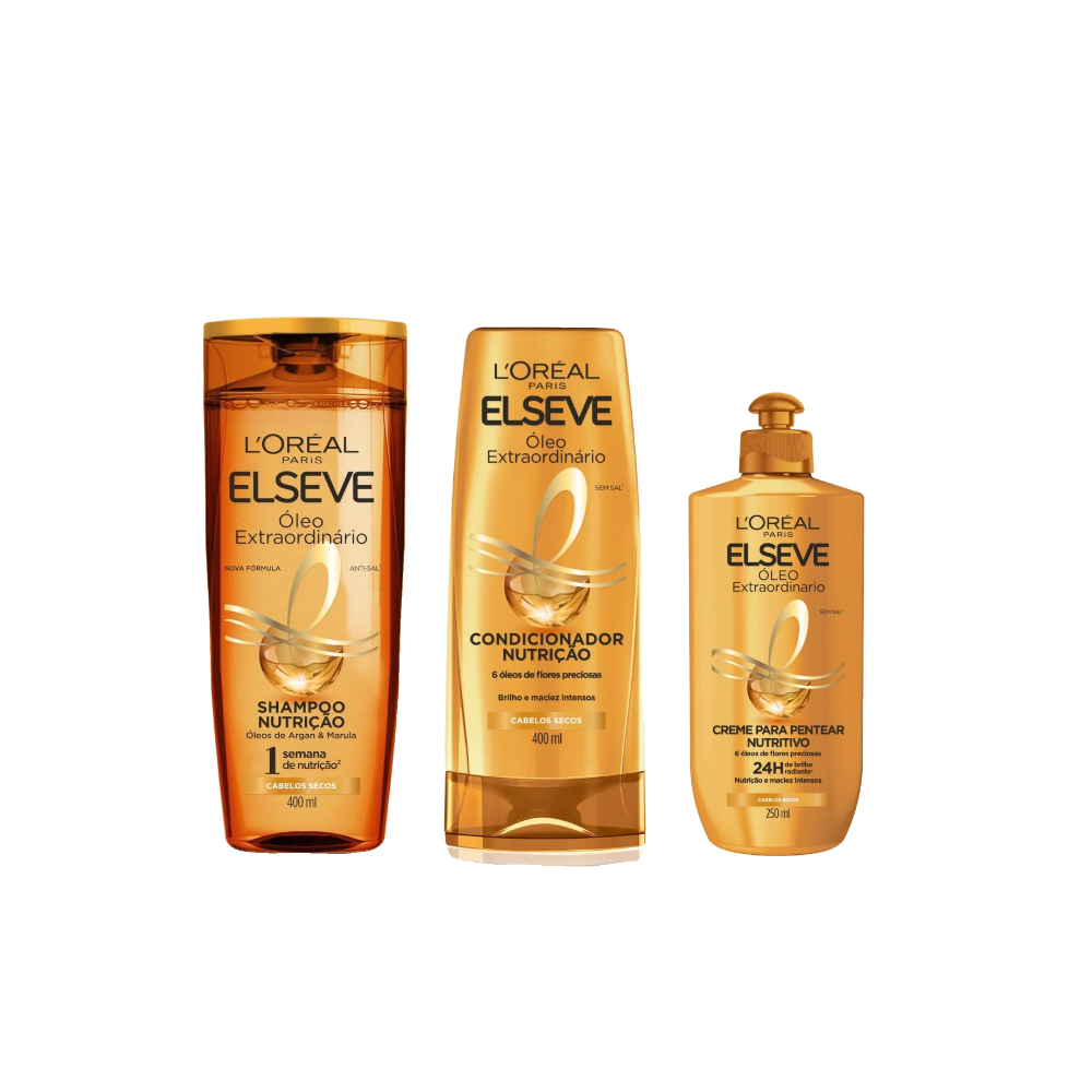 Kit Elseve Condicionador L'oréal Paris Óleo Extraordinário 400ml + Shampoo L'oréal Paris Óleo Extraordinário 400ml + Creme Para Pentear Óleo Extraordinário L'oréal Paris 250ml