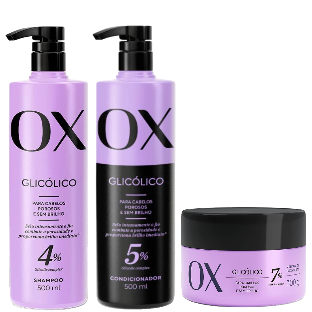 Kit Condicionador Ox Glicólico 500ml + Shampoo 500ml + Máscara De Tratamento Capilar 300g