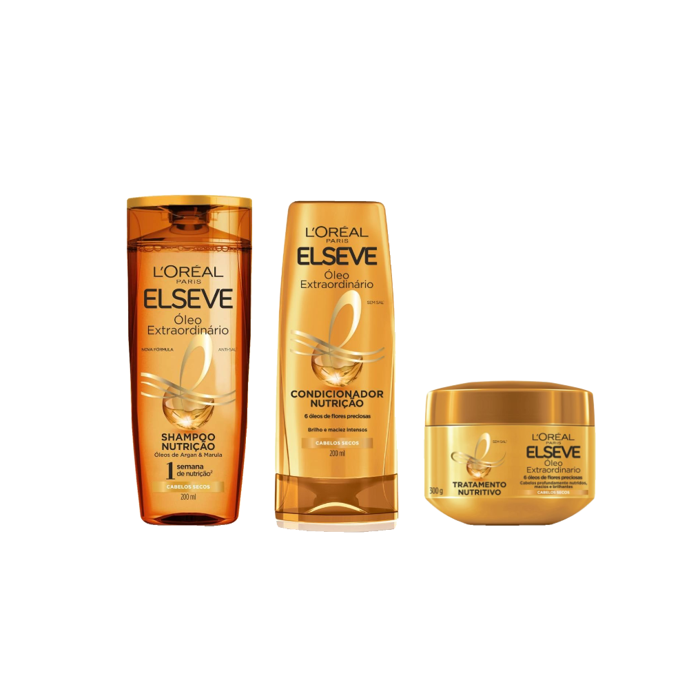 Kit Elseve Shampoo L'oréal Paris Óleo Extraordinário 200ml + Condicionador L'oréal Paris Óleo Extraordinário 200ml + Creme De Tratamento L'oréal Paris Óleo Extraordinário Nutrição Intensa 300g