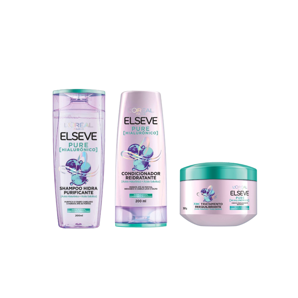 Kit Elseve Creme De Tratamento Pure Hialuronico 300g + Condicionador Pure Hialurônico 200ml + Shampoo Pure Hialurônico 200ml