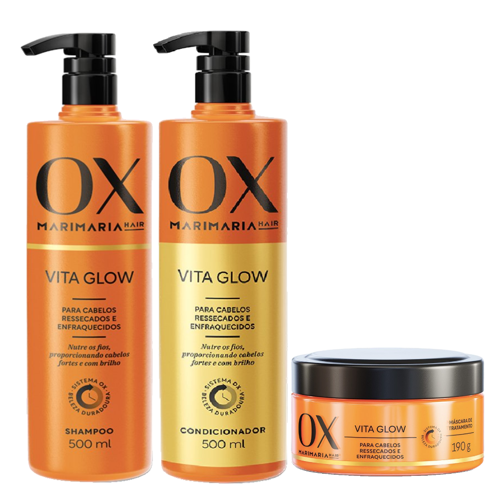 Kit Condicionador Ox Mari Maria Vita Glow 500ml + Shampoo 500ml + Máscara De Tratamento 190g