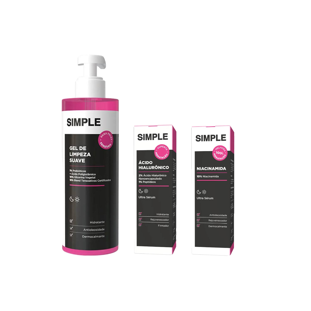 Kit Simple Sérum Facial Ácido Hialurônico 30ml + Gel De Limpeza Facial Suave 350g + Sérum Facial Niacinamida 30ml